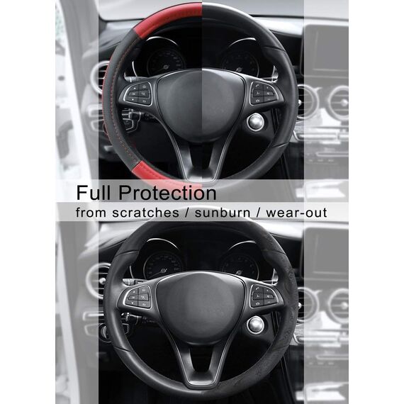 COFIT Anti-Rutsch Lenkradbezug Auto Lenkrad üBerzug Lenkradhülle Universal Mikrofaser Leder Autolenkradbezug Autozubehör M 37-38cm Rot and Schwarz