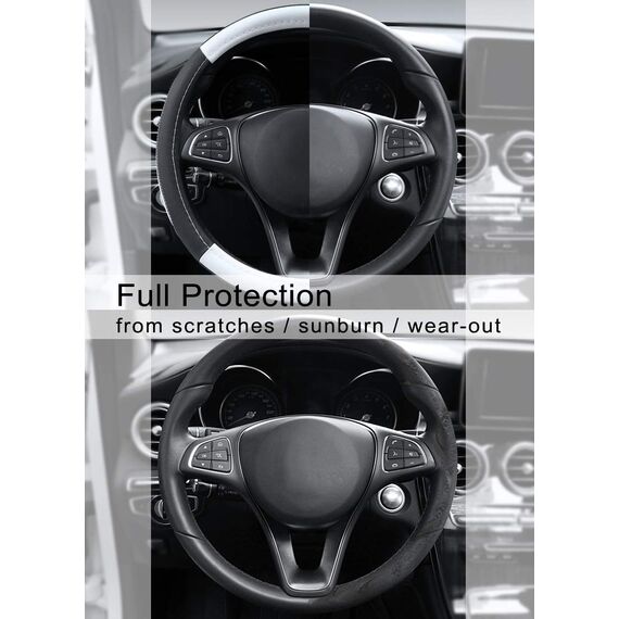 COFIT Anti-Rutsch Lenkradbezug Auto Lenkrad üBerzug Lenkradhülle Universal Mikrofaser Leder Autolenkradbezug Autozubehör M 37-38cm Weiß and Schwarz