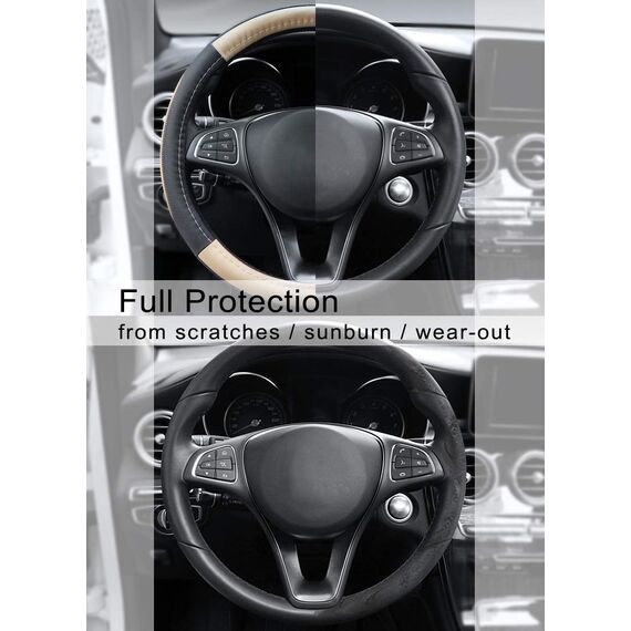 COFIT Anti-Rutsch Lenkradbezug Auto Lenkrad üBerzug Lenkradhülle Universal Mikrofaser Leder Autolenkradbezug Autozubehör M 37-38cm Beige and Schwarz