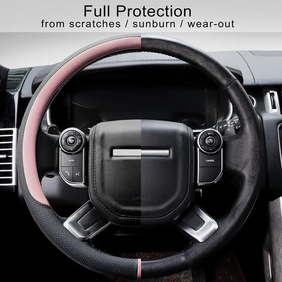 COFIT Lenkradbezug Auto Universal LenkradhüLle Anti-Rutsch Lenkrad üBerzug Mikrofaser Leder Lenkradschutz M 37-38cm Schwarz und Rosa
