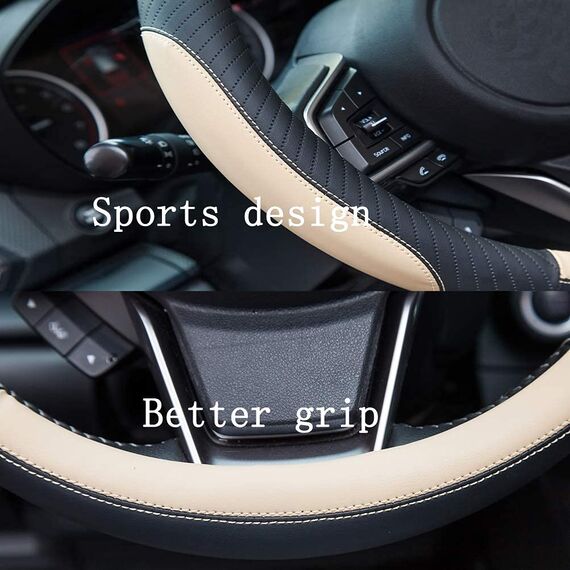 ZATOOTO Lenkradbezug Auto, Lenkradbezug Leder, 37-38cm, Anti Rutsch, Universal, Beige