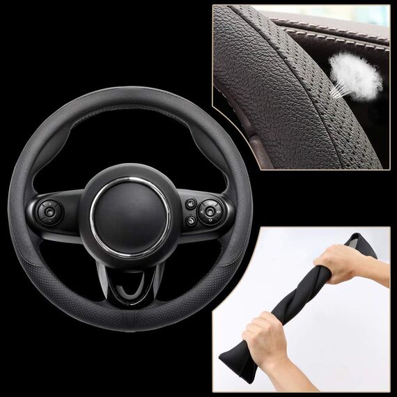 COFIT Lenkradbezug Auto Universal LenkradhüLle Anti-Rutsch Lenkrad üBerzug Mikrofaser Leder Lenkradschutz S 35.5-36cm Schwarz