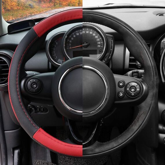 COFIT Anti-Rutsch Lenkradbezug Auto Lenkrad üBerzug Lenkradhülle Universal Mikrofaser Leder Autolenkradbezug Autozubehör S 35.5-36cm Rot and Schwarz