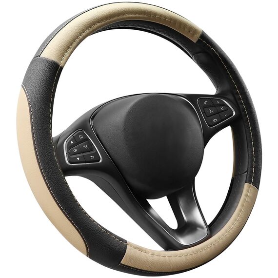 COFIT Anti-Rutsch Lenkradbezug Auto Lenkrad üBerzug Lenkradhülle Universal Mikrofaser Leder Autolenkradbezug Autozubehör M 37-38cm Beige and Schwarz