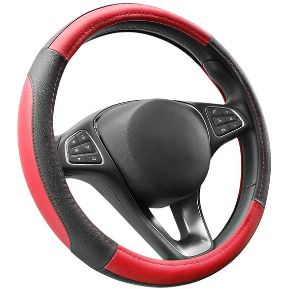 COFIT Anti-Rutsch Lenkradbezug Auto Lenkrad üBerzug Lenkradhülle Universal Mikrofaser Leder Autolenkradbezug Autozubehör M 37-38cm Rot and Schwarz