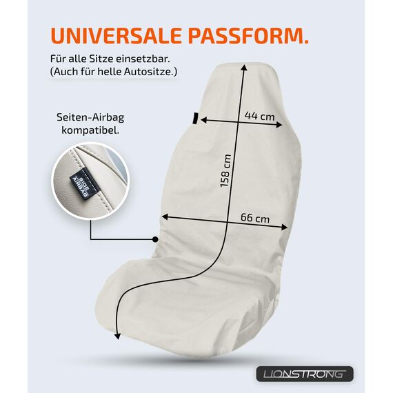 LIONSTRONG® Autositzschoner Vordersitz universell kompatibel [WASSERDICHT] - Autositzbezüge Vordersitze - Sitzschoner Sitzbezüge Auto - Autositz Sitzschutz - Werkstattschoner - Polyester Beige 2 St.