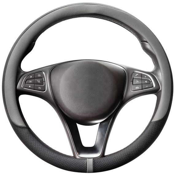 COFIT Lenkradbezug Auto Universal LenkradhüLle Anti-Rutsch Lenkrad üBerzug Mikrofaser Leder Lenkradschutz M 37-38cm Grau und Schwarz