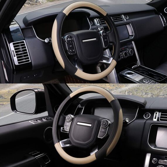 COFIT Anti-Rutsch Lenkradbezug Auto Lenkrad üBerzug Lenkradhülle Universal Mikrofaser Leder Autolenkradbezug Autozubehör L 39-40.5cm Beige and Schwarz