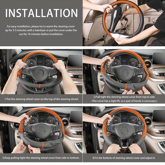 COFIT Lenkradbezug Auto Universal LenkradhüLle Anti-Rutsch Lenkrad üBerzug Mikrofaser Leder Lenkradschutz M 37-38cm Schwarz und Orange