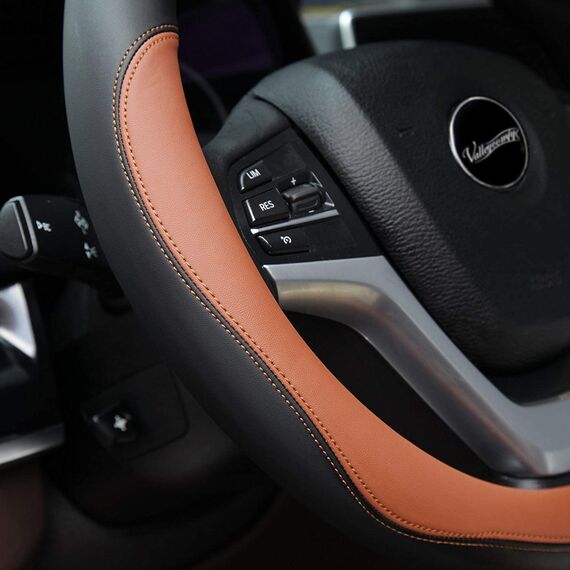 Valleycomfy Lenkradabdeckungen Für Frauen Männer Universal 37-39cm Auto Lenkradabdeckung Kunstleder, Braun