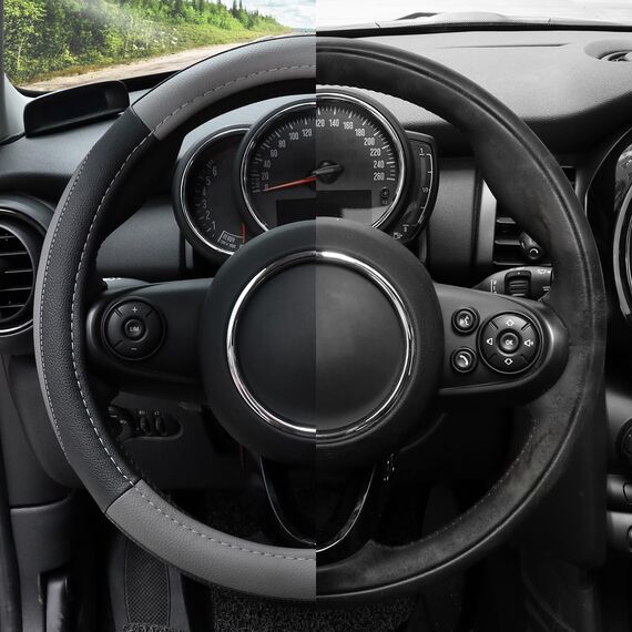 COFIT Anti-Rutsch Lenkradbezug Auto Lenkrad üBerzug Lenkradhülle Universal Mikrofaser Leder Autolenkradbezug Autozubehör M 37-38cm Grau and Schwarz