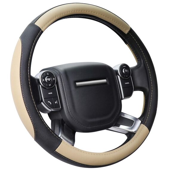 COFIT Anti-Rutsch Lenkradbezug Auto Lenkrad üBerzug Lenkradhülle Universal Mikrofaser Leder Autolenkradbezug Autozubehör L 39-40.5cm Beige and Schwarz