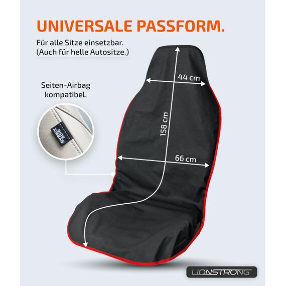 LIONSTRONG® Autositzschoner Vordersitz universell kompatibel [WASSERDICHT] - Autositzbezüge Vordersitze - Sitzschoner Sitzbezüge Auto - Autositz Sitzschutz - Werkstattschoner - Polyester Rot 2 St.