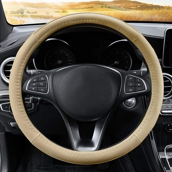 COFIT Anti-Rutsch Lenkradbezug Auto Lenkrad üBerzug Lenkradhülle Universal Mikrofaser Leder Autolenkradbezug Autozubehör M 37-38cm Beige