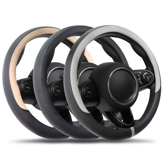 COFIT Lenkradbezug Auto Universal LenkradhüLle Anti-Rutsch Lenkrad üBerzug Mikrofaser Leder Lenkradschutz S 35.5-36cm Schwarz