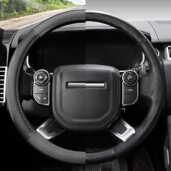 COFIT Anti-Rutsch Lenkradbezug Auto Lenkrad üBerzug Lenkradhülle Universal Mikrofaser Leder Autolenkradbezug Autozubehör L 39-40.5cm Grau and Schwarz