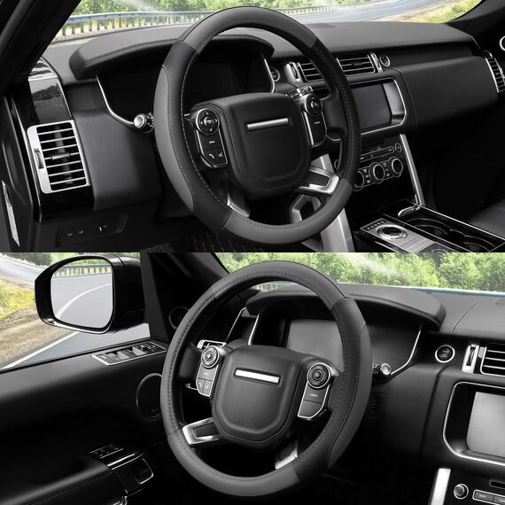 COFIT Anti-Rutsch Lenkradbezug Auto Lenkrad üBerzug Lenkradhülle Universal Mikrofaser Leder Autolenkradbezug Autozubehör M 35.5-36cm Grau and Schwarz