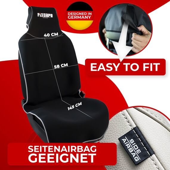 fixcape Neoprene Auto-Sitzschoner Vordersitze - Schoner Autositz vorne - Sitzauflage Auto universal wasserdicht - Werkstatt Sport Hobby (schwarz/grau)