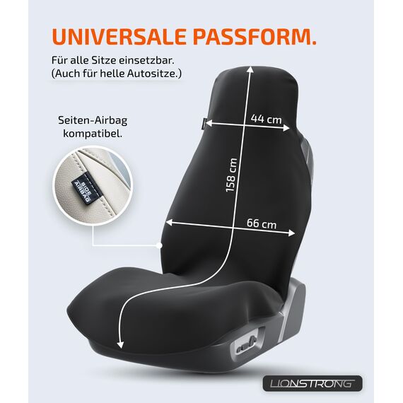 LIONSTRONG® Autositzschoner Vordersitz universell kompatibel [WASSERDICHT] - Autositzbezüge Vordersitze - Sitzschoner Sitzbezüge Auto - Autositz Sitzschutz - Werkstattschoner - Polyester 2 Stück