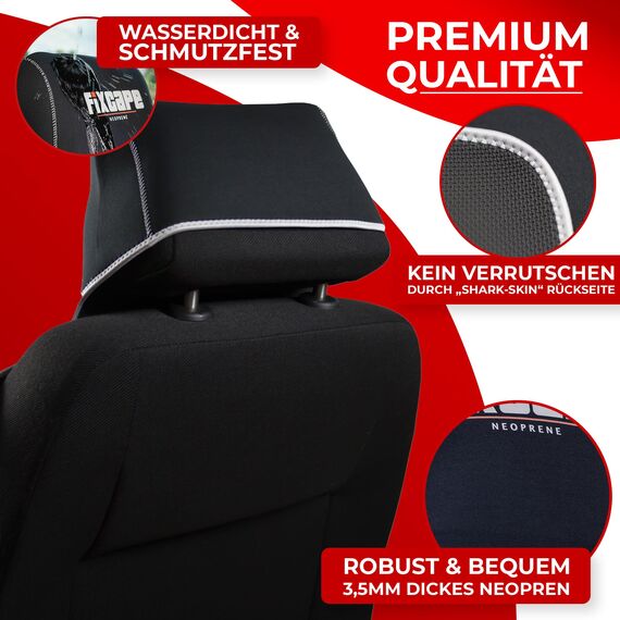 fixcape Neoprene Auto-Sitzschoner Vordersitze - Schoner Autositz vorne - Sitzauflage Auto universal wasserdicht - Werkstatt Sport Hobby (schwarz/grau)