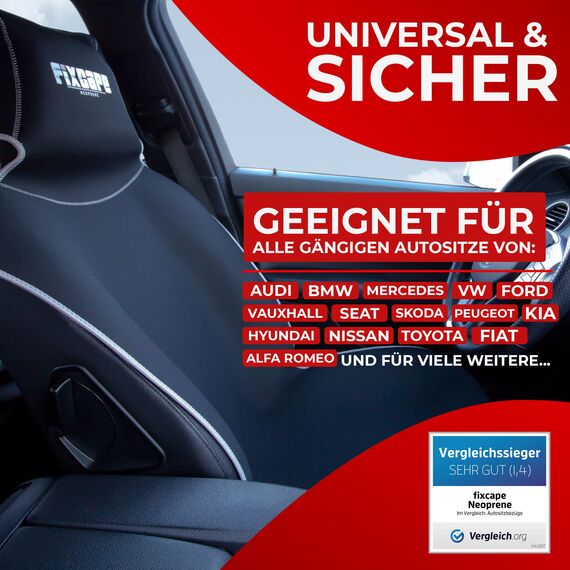 fixcape Neoprene Auto-Sitzschoner Vordersitze - Schoner Autositz vorne - Sitzauflage Auto universal wasserdicht - Werkstatt Sport Hobby (schwarz/grau)