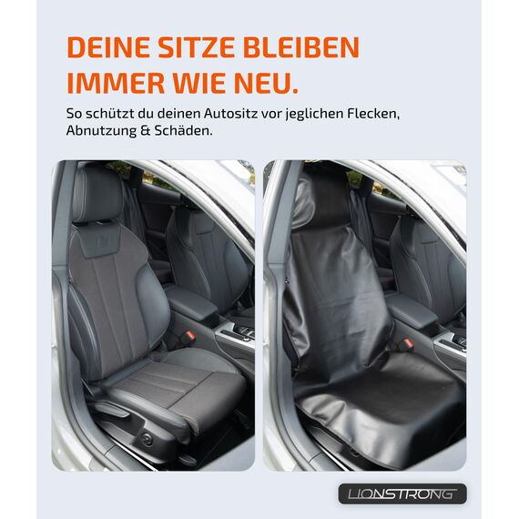 LIONSTRONG® Autositzschoner Vordersitz universell kompatibel [WASSERDICHT] - Autositzbezüge Vordersitze - Sitzschoner Sitzbezüge Auto - Autositz Sitzschutz - Werkstattschoner - Kunstleder 2 Stück