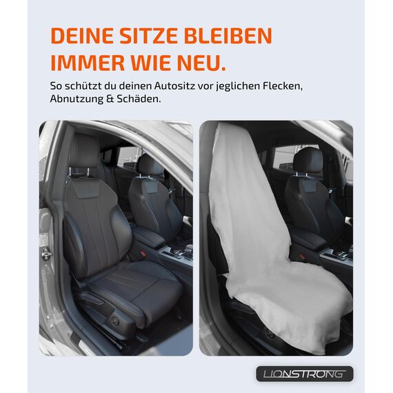 LIONSTRONG® Autositzschoner Vordersitz universell kompatibel - Saugfähige Autositzbezüge Vordersitze - Sitzschoner Sitzbezüge Auto - Autositz Sitzschutz - Werkstattschoner - Microfleece 2 Stück