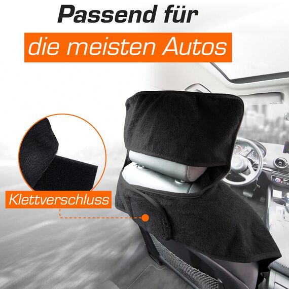 Upgrade4cars 2 x Frottee Autositzschoner für Vordersitze | Fahrersitz Schonbezug aus Baumwolle in Schwarz | Handtuch Autositzauflage für Sport, Arbeit, Sommer & Winter