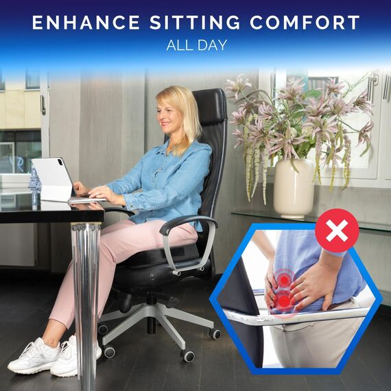 Healthfix® Orthopädisches Sitzkissen für Büro, Auto & Co.- Ergonomisches Sitzen aus Memory Foam mit entlastender Funktion des Steißbeins und der Sitzknochen (Fest (85-135 KG))
