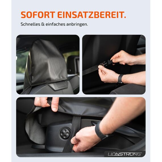 LIONSTRONG® Autositzschoner Vordersitz universell kompatibel [WASSERDICHT] - Autositzbezüge Vordersitze - Sitzschoner Sitzbezüge Auto - Autositz Sitzschutz - Werkstattschoner - Kunstleder 2 Stück