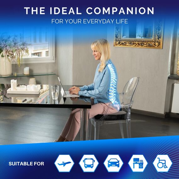 Healthfix® Orthopädisches Sitzkissen für Büro, Auto & Co.- Ergonomisches Sitzen aus Memory Foam mit entlastender Funktion des Steißbeins und der Sitzknochen (Fest (85-135 KG))