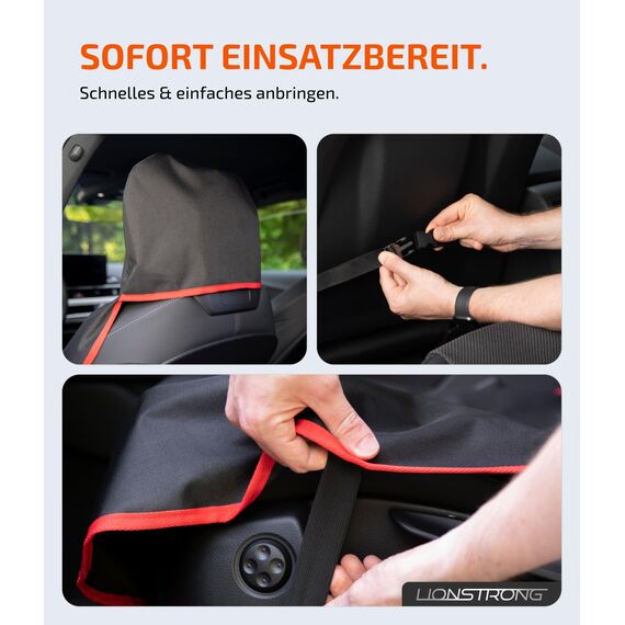 LIONSTRONG® Autositzschoner Vordersitz universell kompatibel [WASSERDICHT] - Autositzbezüge Vordersitze - Sitzschoner Sitzbezüge Auto - Autositz Sitzschutz - Werkstattschoner - Polyester Rot