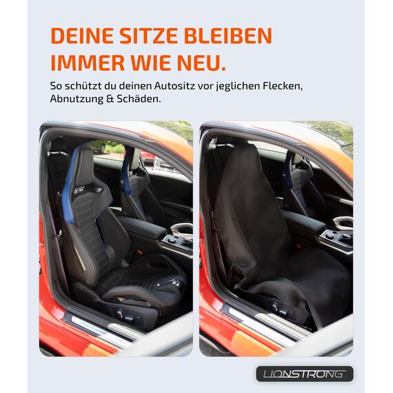 LIONSTRONG® Autositzschoner Vordersitz universell kompatibel [WASSERDICHT] - Autositzbezüge Vordersitze - Sitzschoner Sitzbezüge Auto - Autositz Sitzschutz - Werkstattschoner - Sportsitze 2 Stück