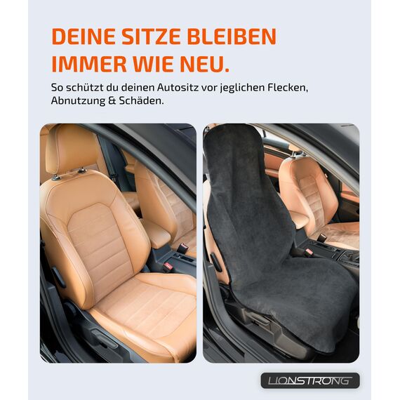 LIONSTRONG® Autositzschoner Vordersitz universell kompatibel [WASSERDICHT] - Autositzbezüge Vordersitze - Sitzschoner Sitzbezüge Auto - Autositz Sitzschutz - Werkstattschoner - Microfaser