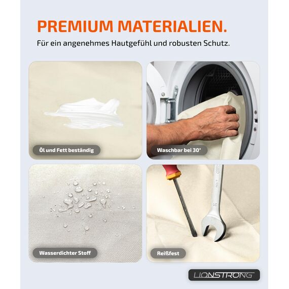 LIONSTRONG® Autositzschoner Vordersitz universell kompatibel [WASSERDICHT] - Autositzbezüge Vordersitze - Sitzschoner Sitzbezüge Auto - Autositz Sitzschutz - Werkstattschoner - Polyester Beige 2 St.