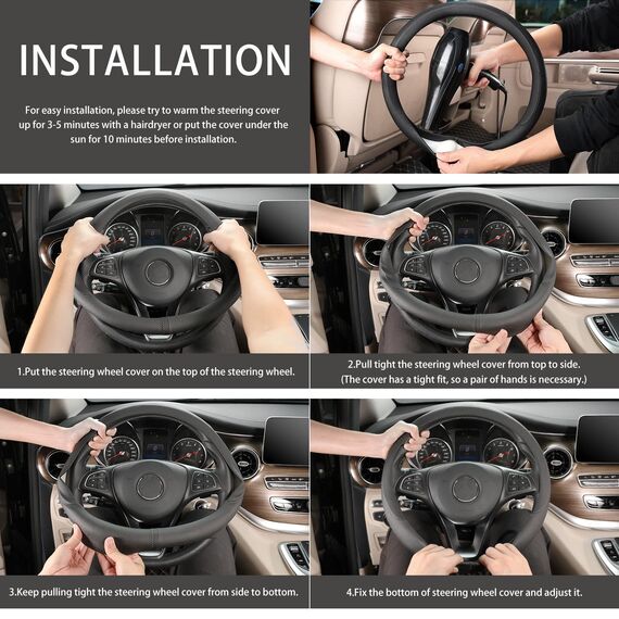 COFIT Lenkradbezug Auto Universal LenkradhüLle Anti-Rutsch Lenkrad üBerzug Mikrofaser Leder Lenkradschutz L 39-40.5cm Schwarz