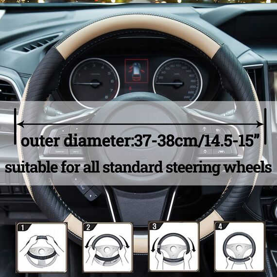 ZATOOTO Lenkradbezug Auto, Lenkradbezug Leder, 37-38cm, Anti Rutsch, Universal, Beige