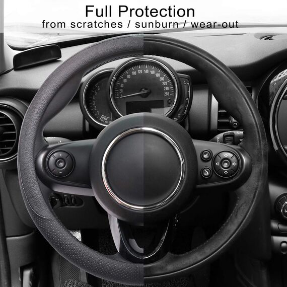 COFIT Lenkradbezug Auto Universal LenkradhüLle Anti-Rutsch Lenkrad üBerzug Mikrofaser Leder Lenkradschutz S 35.5-36cm Schwarz