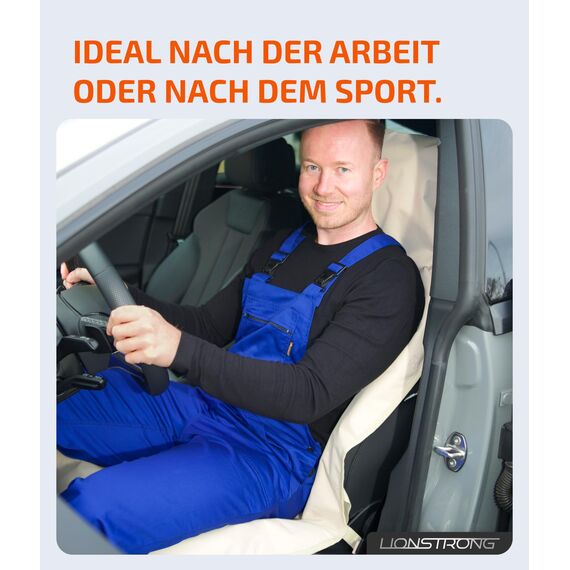 LIONSTRONG® Autositzschoner Vordersitz universell kompatibel [WASSERDICHT] - Autositzbezüge Vordersitze - Sitzschoner Sitzbezüge Auto - Autositz Sitzschutz - Werkstattschoner - Polyester Beige 2 St.