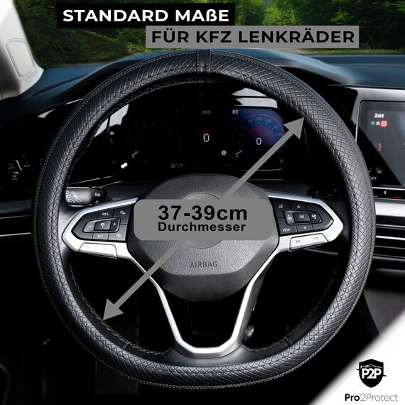 [ 2X Test SEHR GUT ] Pro2Protect Lenkradbezug Leder | Auto Zubehör Innenraum | Lenkradhüllen Grand Tour | Lenkradschoner PKW | Lenkrad Bezug Lenkradschutz | Autozubehör Geschenke für Frauen und Männer
