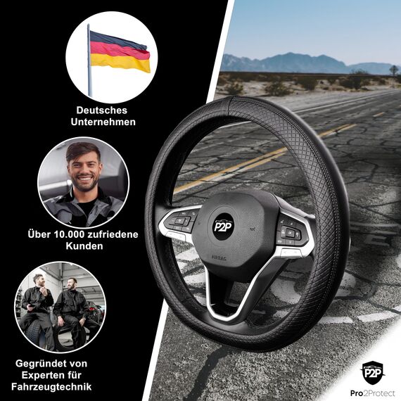 [ 2X Test SEHR GUT ] Pro2Protect Lenkradbezug Leder | Auto Zubehör Innenraum | Lenkradhüllen Grand Tour | Lenkradschoner PKW | Lenkrad Bezug Lenkradschutz | Autozubehör Geschenke für Frauen und Männer