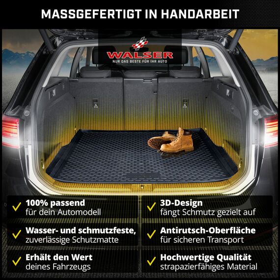 WALSER XTR Kofferraumwanne für VW Passat (B6) Limousine 2005-2010, 100% passgenaue Antirutschmatte Auto, Gummimatte Auto, Kofferraum Schutzmatte, Anti Rutsch Matte Gummi, Auto Gummimatten