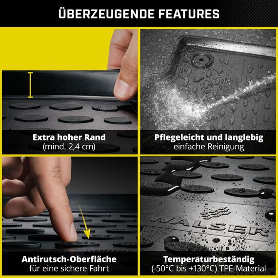 WALSER XTR Gummi Fussmatten Auto für VW Passat/Passat Variant 2010-2015, Passat Alltrack 2012-2014, 100% passgenaue Auto Fußmatten, robuste Universal Fußmatte Auto, Gummimatten Auto
