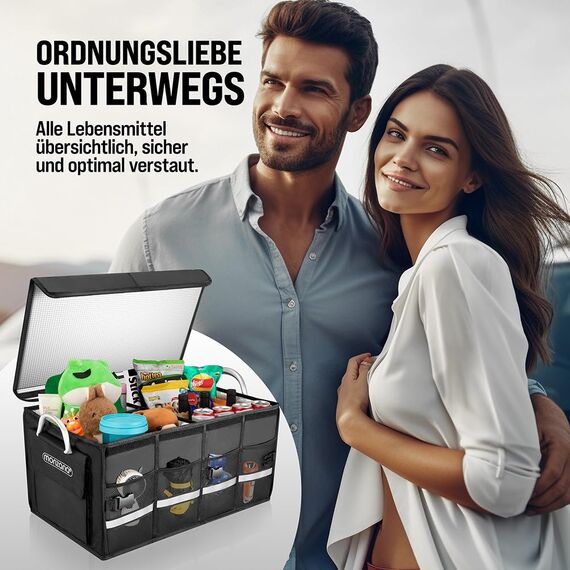 Monzana® Kofferraum Organizer Deckel 68L Isolierung Alu-Griffe Trennwände Wasserdicht Faltbar MDF Wände Rutschfest Kofferraumtasche Kühltasche Faltbox