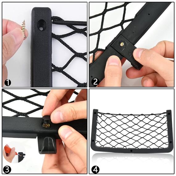 Omtofo 4 Stück 36 x 18cm Auto Aufbewahrungsnetz, Elastisch Kofferraum Netztasche Mit Haken, Gepäcknetz Ablagenetz für Wohnmobil, Wohnwagen, LKW, Boote, Lieferwagen