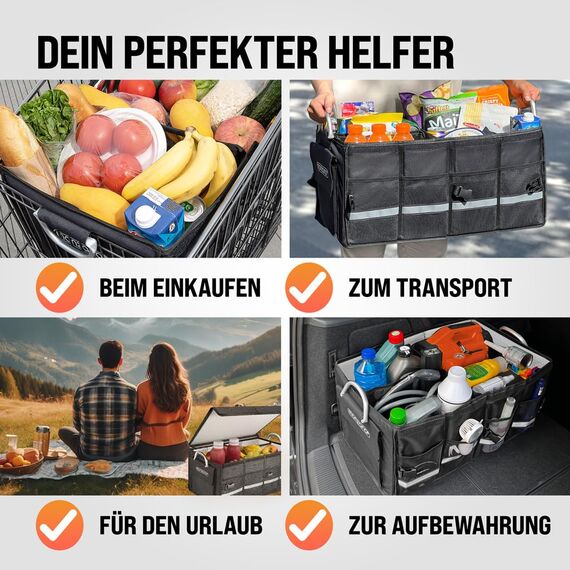 Monzana® Kofferraum Organizer Deckel 68L Isolierung Alu-Griffe Trennwände Wasserdicht Faltbar MDF Wände Rutschfest Kofferraumtasche Kühltasche Faltbox
