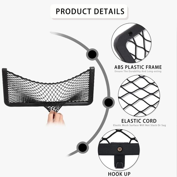 Omtofo 4 Stück 36 x 18cm Auto Aufbewahrungsnetz, Elastisch Kofferraum Netztasche Mit Haken, Gepäcknetz Ablagenetz für Wohnmobil, Wohnwagen, LKW, Boote, Lieferwagen