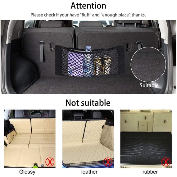 Kofferraum Netztasche Auto Gepäcknetz, Universal Kofferraumnetz Schutznetz Elastisch Kofferraum Aufbewahrung Netz Mit Klettverschluss für Auto/SUV Kofferraum Gepäcknetz aus Nylon (85x25cm（2 Stück）)