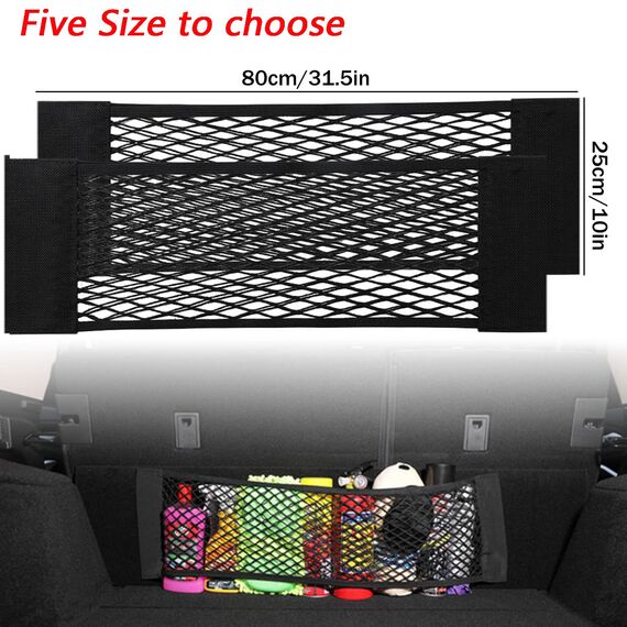 Kofferraum Netztasche Auto Gepäcknetz, Universal Kofferraumnetz Schutznetz Elastisch Kofferraum Aufbewahrung Netz Mit Klettverschluss für Auto/SUV Kofferraum Gepäcknetz aus Nylon (85x25cm（2 Stück）)