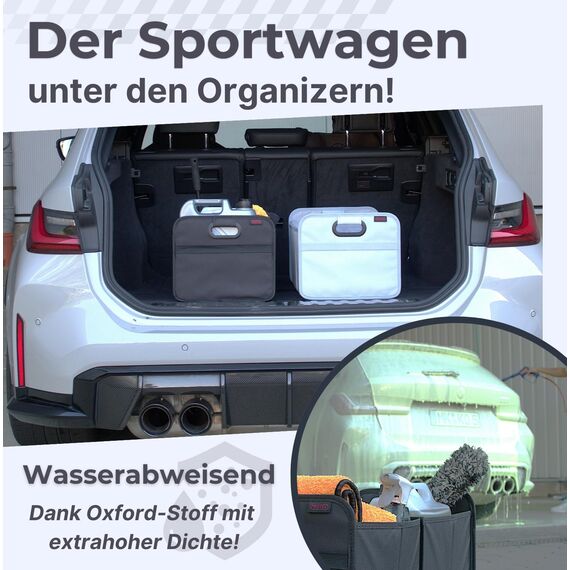 PROTEX Kofferraum Organizer [Testsieger 2025] 44L Auto Kofferraumtasche | Organizer Auto | Faltbare, stabile und wasserdichte Kofferraumtasche (grau)